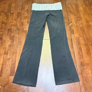 Victoria's Secret PINK Yoga Pants Women Medium Black Gray Leopard Foldover Flare